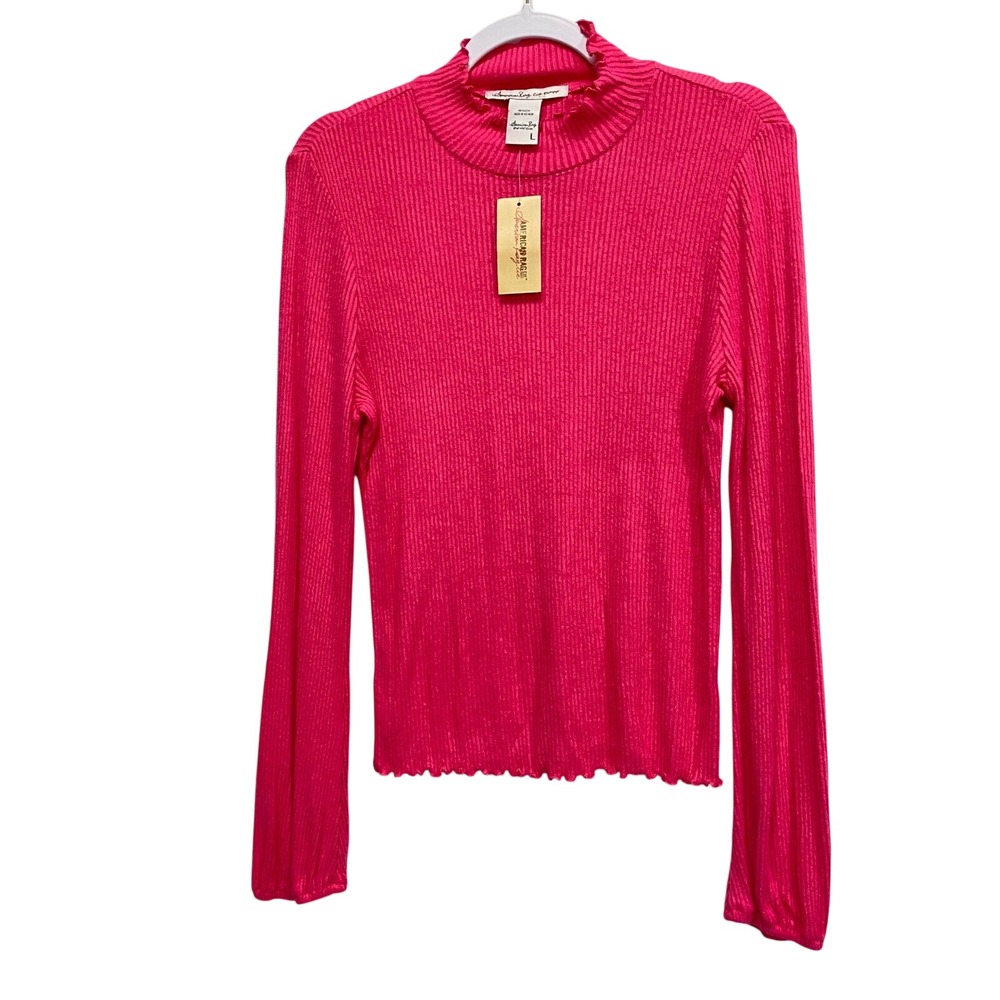American Rag Cie women's Large long sleeve mock neck Raspberry Sorbet Ribbed Top